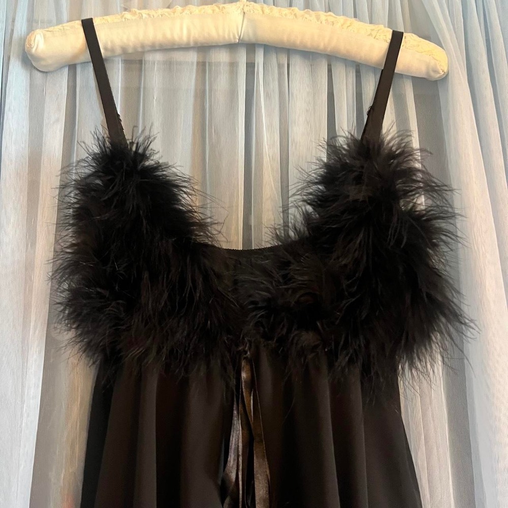 Faux Feather Trim Babydoll Slip Top - Picture 4 of 6